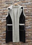 Luxe zwarte midi bodywarmer met teddy afwerking_