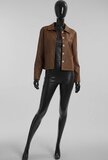 Bruine jacket met glanzende structuur en sierknopen_