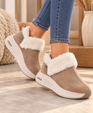 Kaki wintersneakers met warme imitatiebontkraag-Tamara_