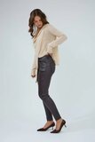 Maroon bruine slim fit leatherlook broek_