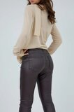Maroon bruine slim fit leatherlook broek_