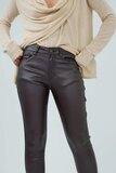 Maroon bruine slim fit leatherlook broek_