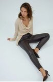 Maroon bruine slim fit leatherlook broek_