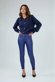 Blauwe slim fit leatherlook broek_