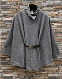 Grijze cape jas met elegante ceintuur_