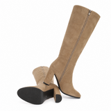 Kaki suède dameslaarzen met elegante blokhak-Margie_