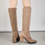 Kaki suède dameslaarzen met elegante blokhak-Purdy_