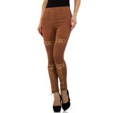 Stretch broek in daim met veters._