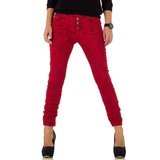 Jeans red met black prints._