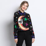 Flashy blouse met print van maan en sterren._