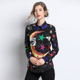 Flashy blouse met print van maan en sterren._