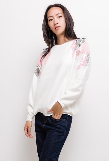 Trendy witte trui met motief in sequins.