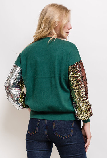 Fashion groene trui met sequins.
