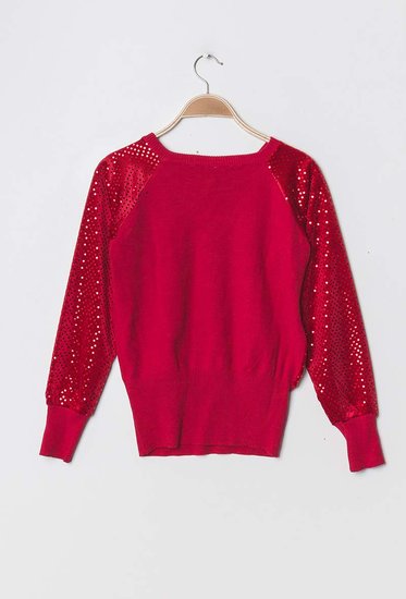 Trendy rode trui met pailletten.