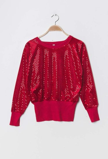 Trendy rode trui met pailletten.