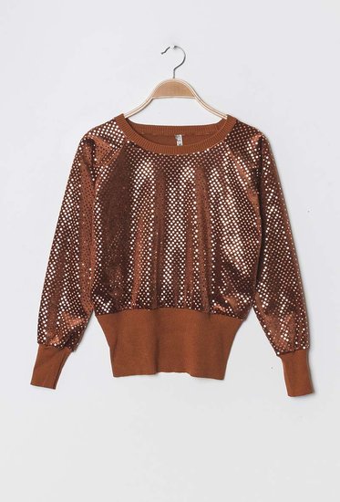 Trendy terracotta trui met pailletten.