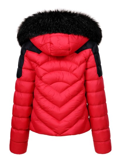 Stylish rode/zwarte gewateerde jas.