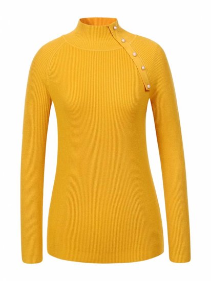 Pull over jaune moutarde en maille.