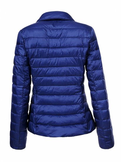 Korte blauwe gewatteerde jas.