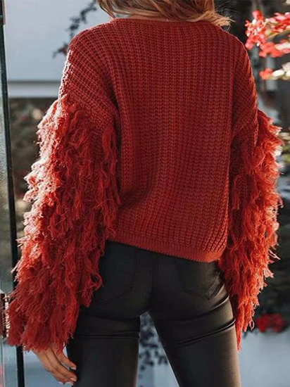 Casual bordeaux trui met tassels.
