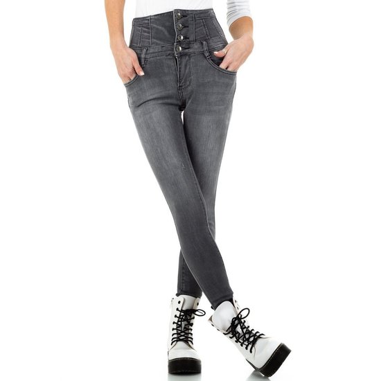 Trendy grijze hoge taille jeans.