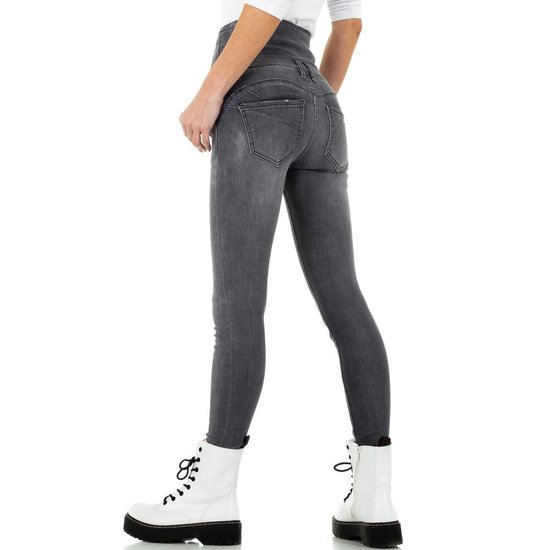 Trendy grijze hoge taille jeans.