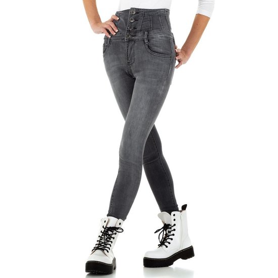 Trendy grijze hoge taille jeans.