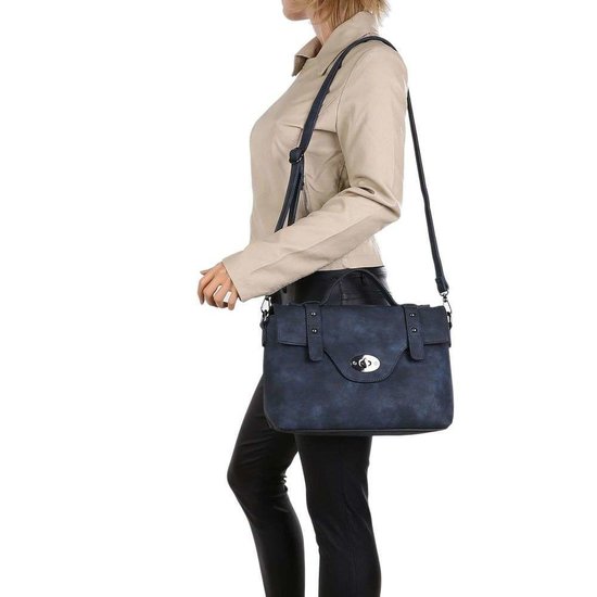 Trendy blauwe rechthoekige schoudertas.
