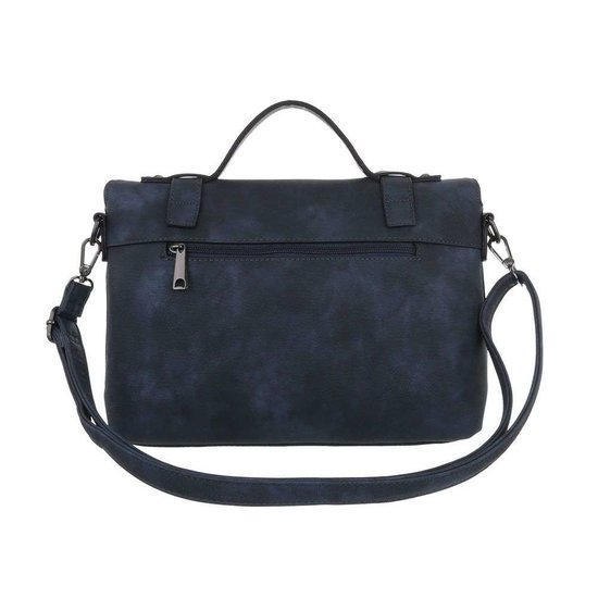 Trendy blauwe rechthoekige schoudertas.