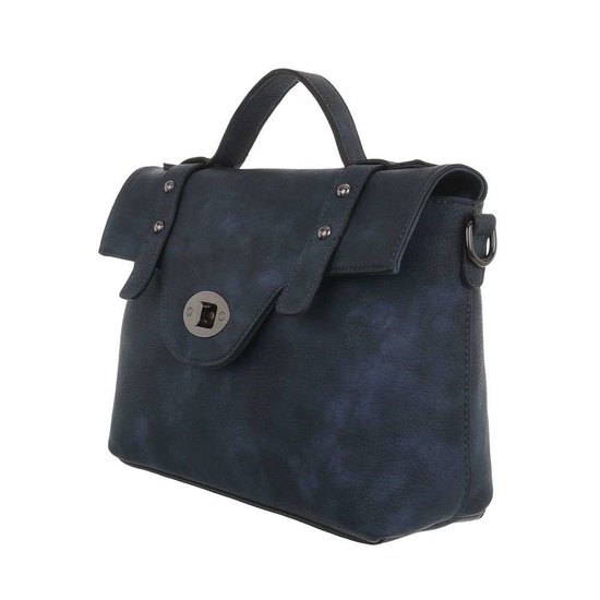 Trendy blauwe rechthoekige schoudertas.