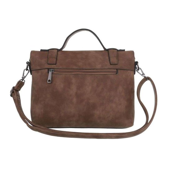 Trendy taupe rechthoekige schoudertas.