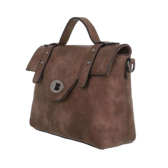 Trendy taupe rechthoekige schoudertas.