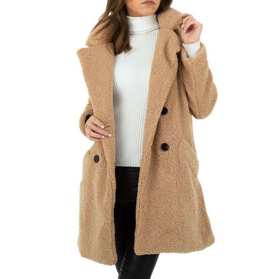 Midi kaki mantel in teddyfleece.