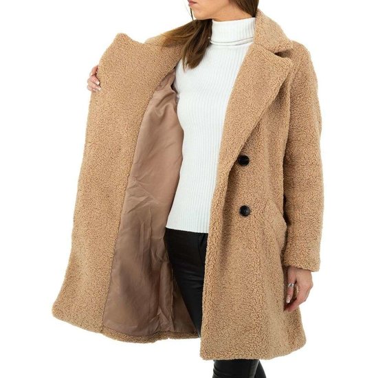 Midi kaki mantel in teddyfleece.