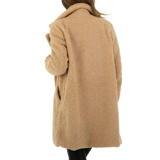 Midi kaki mantel in teddyfleece.