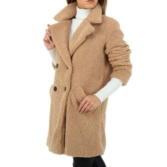 Midi kaki mantel in teddyfleece.