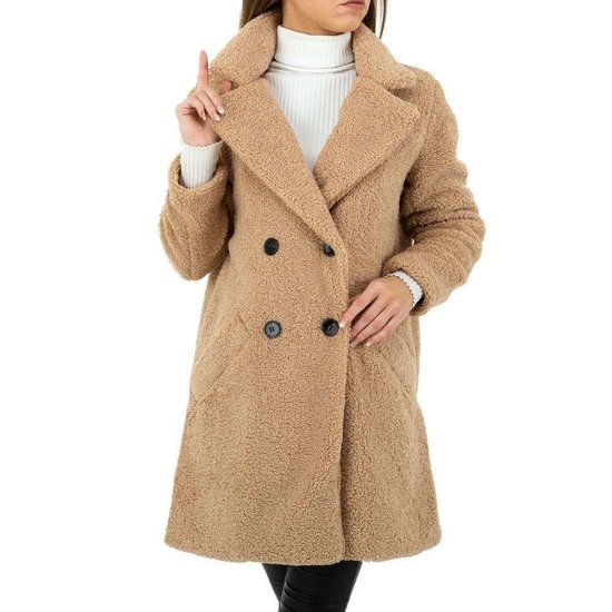 Midi kaki mantel in teddyfleece.