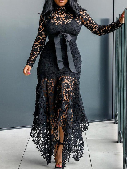 Suradam Viva Aziatisch Elegante zwarte kanten jurk.SOLD OUT - Sibelle Fashion