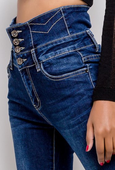 Trendy high waist blue jeans.