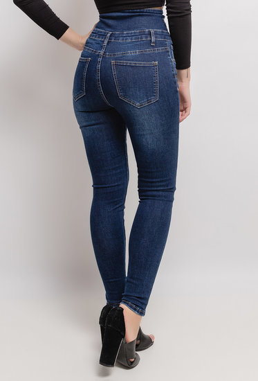 High waist fashion blue jeans.