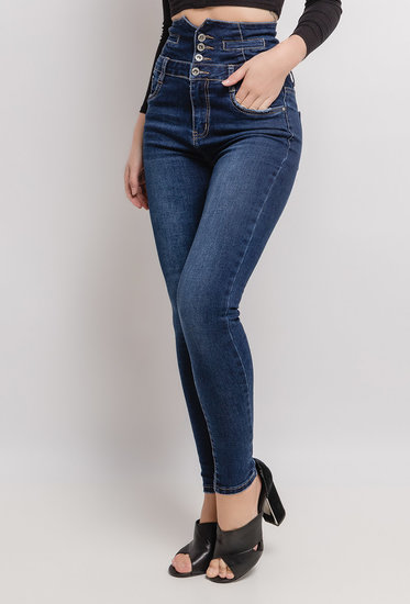 High waist fashion blue jeans.