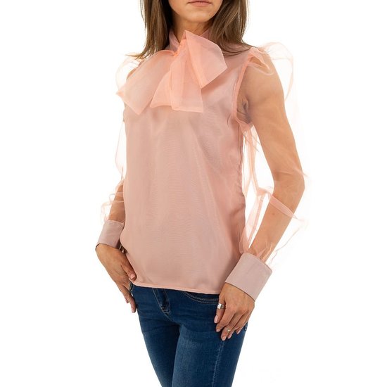 Trendy rose blouse met transparante rug.