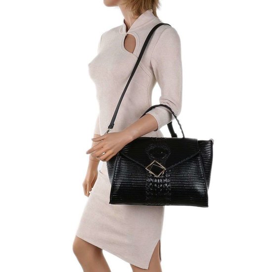 Classy zwarte schoudertas met designer embleem Model 1.