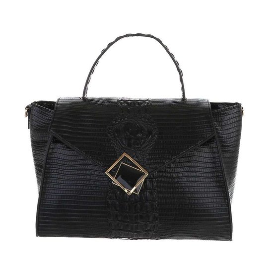 Classy zwarte schoudertas met designer embleem Model 1.
