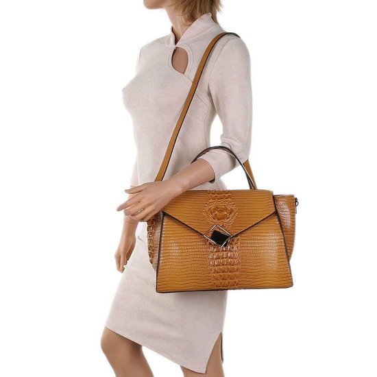 Classy gele schoudertas met designer embleem Model 1.