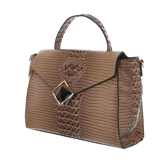 Classy taupe schoudertas met designer embleem Model 1.