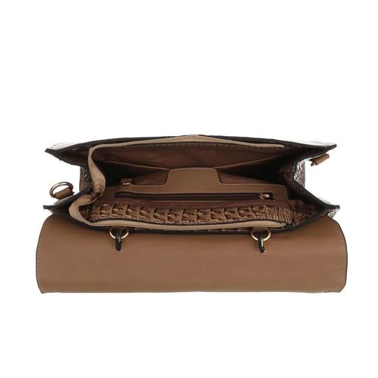 Classy taupe schoudertas met designer embleem Model 2.