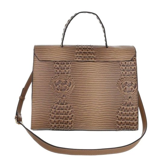 Classy taupe schoudertas met designer embleem Model 2.