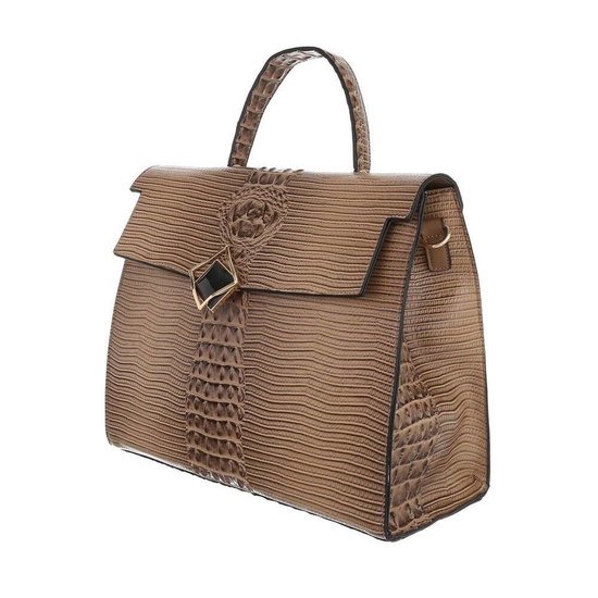 Classy taupe schoudertas met designer embleem Model 2.