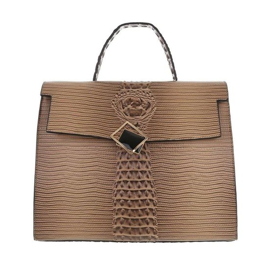 Classy taupe schoudertas met designer embleem Model 2.